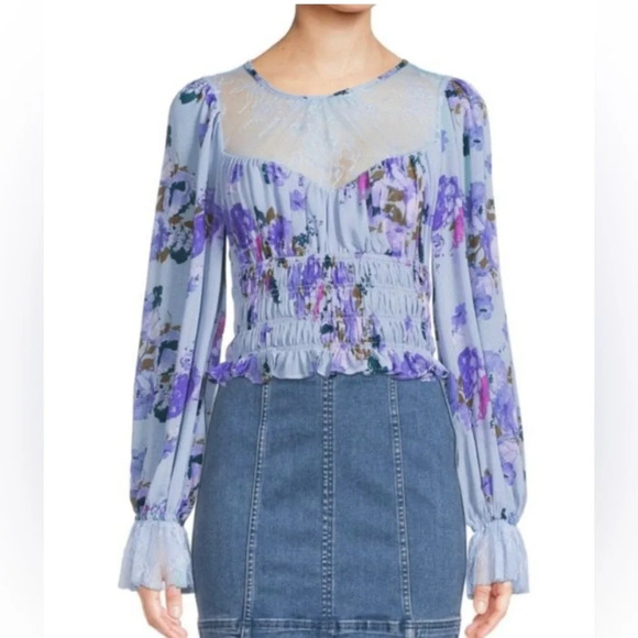 NWT|| Free People Daphne Blouse In Blue, Size XS, Spring - Picture 1 of 10